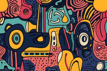 Colorful abstract shapes and lines doodle pattern