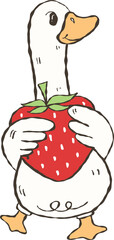 Strawberry goose, Groovy Funny Goose Strawberry Clipart, Meme Design, Trendy Goose clipart, Cute Coquette Goose.