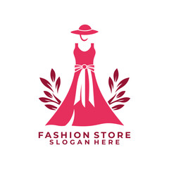 Nature Beauty Dress logo design icon. Dress with Leaf logo design vector template