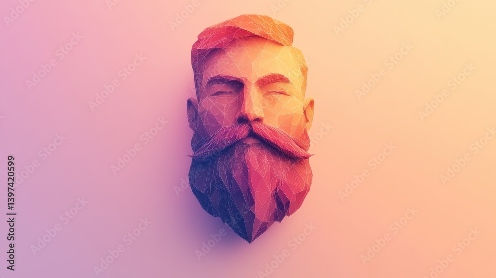 Fototapete geometric beard design in low-poly 3d style showcased against a soft gradient background featuring v
