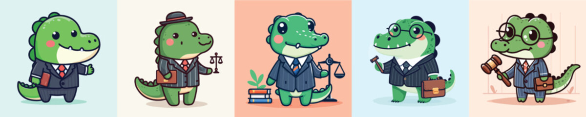 collection of cute crocodile vectors wearing lawyer clothes