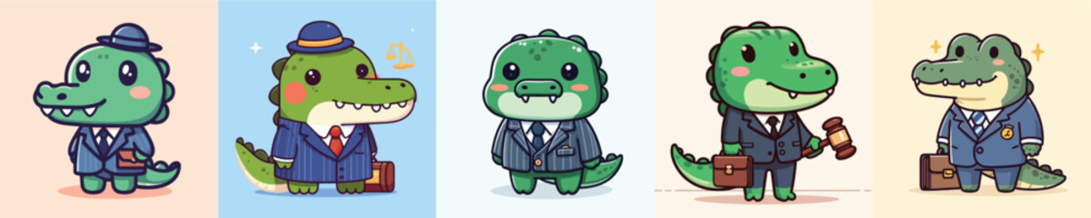 collection of cute crocodile vectors wearing lawyer clothes