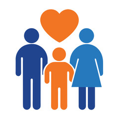 Family Icon, Stick Figures Simple Flat Design with Heart, Parent, Child, Unity