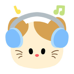 A cute little cat is listening to music 