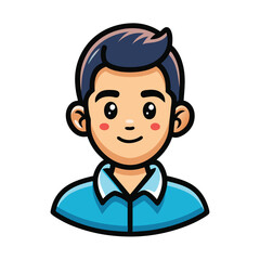 Isolated Asian Boy Character Illustration, Smiling Face, Dark Hair, Round Cheeks, Blue Shirt