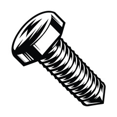 Isolated Black and White Bolt with Strong Line Art and Thread Detail