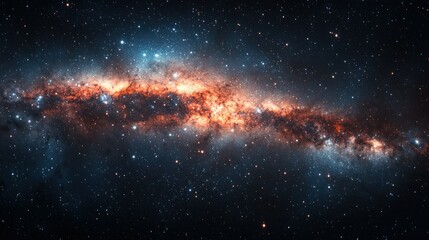 Obraz premium Galaxy's vibrant cosmic expanse, blue and orange hues with countless distant stars
