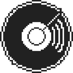 Fototapeta premium black and white pixel art vinyl record with musical note design