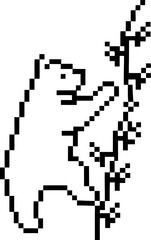Fototapeta premium Pixel bear climbing pixelated vine simple black and white digital art retro computer graphics