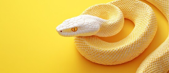 Fototapeta premium Albino Snake Coiled on Bright Yellow Surface 
