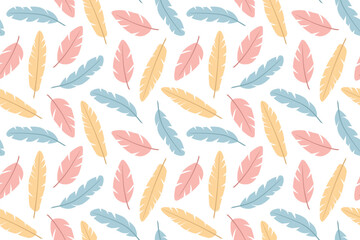 Fototapeta premium seamless pastel pattern of colorful bird feathers; seamless pastel pattern of colorful bird feathers – perfect for nature-themed designs, boho decors, wallpapers, packaging - vector illustration
