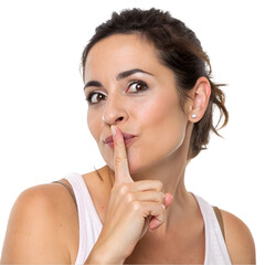 Naklejka premium woman with finger on lips