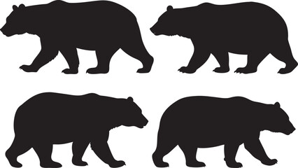 Fototapeta premium Bear Silhouette Set Walking, vector illustration
