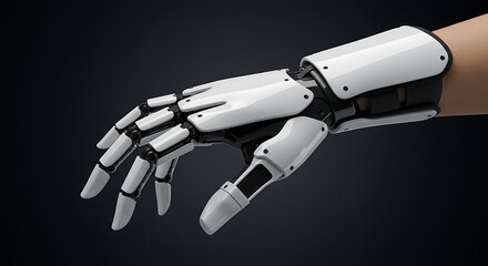 White Robotic Hand on Black Background Detailed 3D Rendering