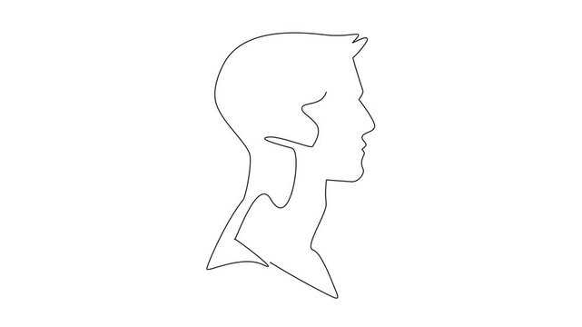 Animated self drawing of single continuous line drawing head of a young man with an hourglass in the middle of his head. Counting down to resign from work. Inside Head of Man. Full length animation