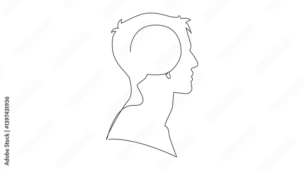Poster animated self drawing of single continuous line drawing head of a man with arrow target board in the