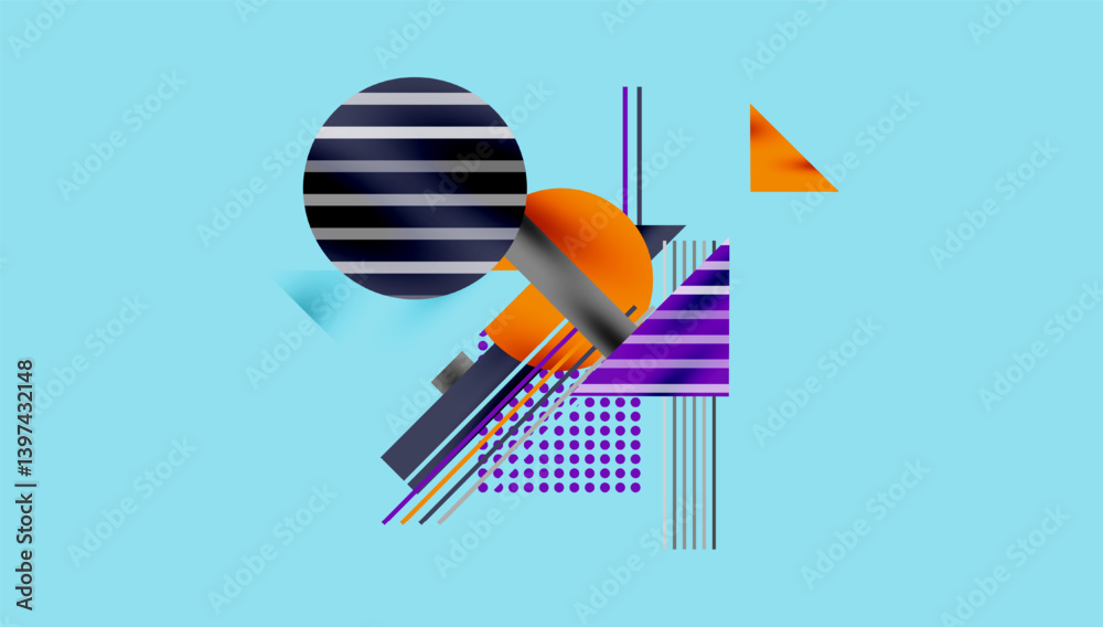 Aufkleber abstract geometric composition. stripes, circles, triangles intersect. purple, orange, navy dominate