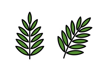 Vector illustration of two leafy branches in a clean, simple, and natural style. Editable line. Perfect for eco logos, nature prints, packaging, icons, stickers. Isolated on white. Botany concept