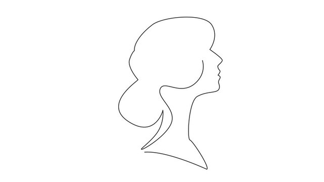 Animation of single continuous line drawing the head of a woman with large bomb in the middle of head with a burning fuse. Anxious about disturbances. Inside the Head of Woman. Full length motion