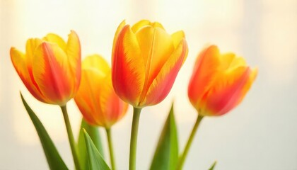 Fototapeta premium Beautiful spring tulips orange and yellow floral arrangement