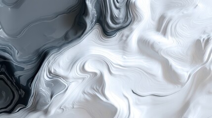 Abstract background with a liquid marble texture, waves of paint in gray and white colors