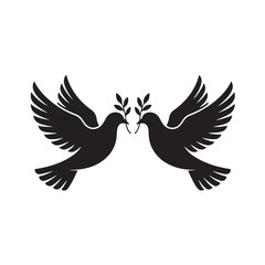 Two Doves with Olive Branches Silhouette Symbol of Peace