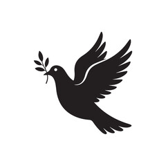 Flying Dove Holding Olive Twig Black Silhouette
