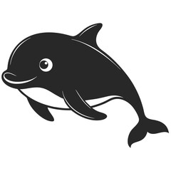 Fototapeta premium Smiling Dolphin Silhouette Isolated On White Background Marine Animal Illustration