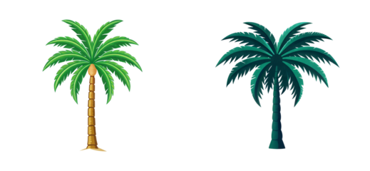 Lush and silhouette palm trees different styles, cut out - stock png