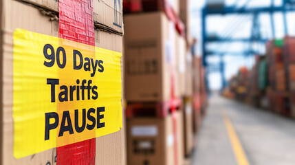 90 days import tariffs pause on goods with boxes at seaport waiting to be shipped concept of international commercial  export trade and business logistic transportation 