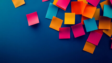Minimalist sticky notes arranged in geometric pattern on deep blue background