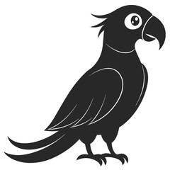 Obraz premium Black Vector Silhouette Of A Cute Cartoon Parrot On A White Background