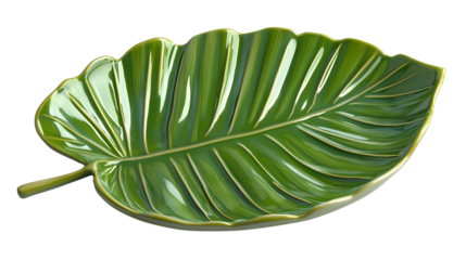 Tropical leaf shaped ceramic tray, clean white lighting, high-resolution texture, PNG