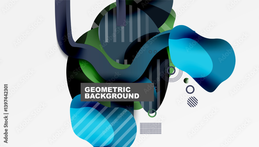 Leinwandbilder Abstract geometric composition. Overlapping shapes, vibrant blues, greens create dynamic visual effect. Modern design, clean lines, suitable background element.