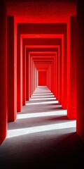 Fototapeta premium Red corridor, light and shadow, architecture, interior design
