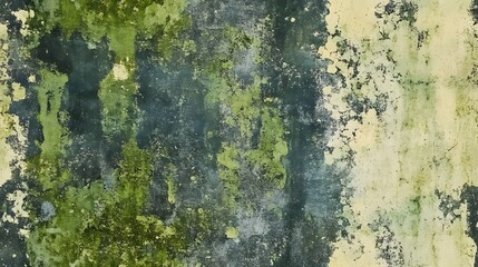 A weathered wall, displaying layers of aged paint in shades of green and beige.
