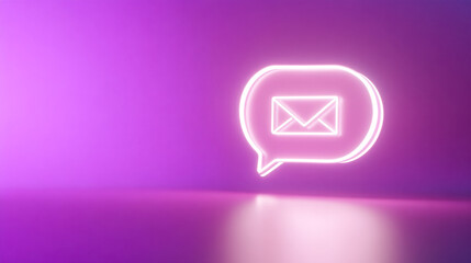 Futuristic email alert icon floats above a neon purple background creating a vibrant effect