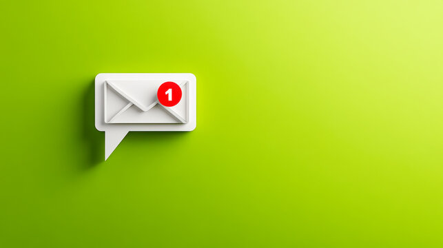 Minimalist notification design featuring email icon and red badge on a vibrant green background