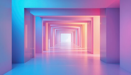 Illuminated abstract passageway virtual space digital art minimalist environment wide-angle view contemporary concept for modern design inspiration