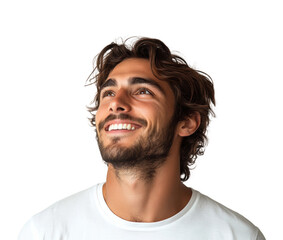 Fototapeta premium Joyful young man smiling against portrait isolated on transparent background, png
