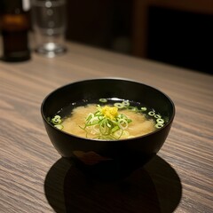 Japanese-style miso soup with tofu and seaweed