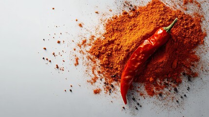 Red paprika powder pile isolated on a transparent or white background. --