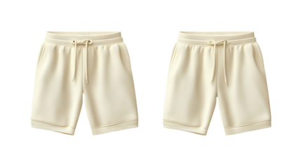  Ivory sweat shorts mockup front and back view Transparent background PNG 