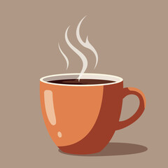 Obraz premium Warm orange coffee cup with steam rising, designed in flat style, creating a cozy atmosphere in this vector art