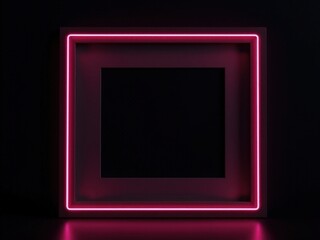 Neon pink square frame with glowing inner border on black background.