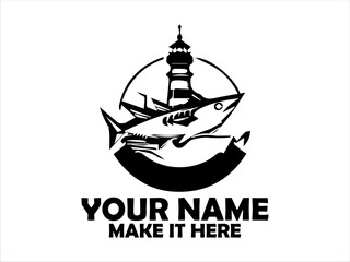 Detailed emblem featuring a frigate tuna fish, flanked by nautical and naval elements like wings, anchors, marine concept, tuna fish vector design and illustration tuna fish logo