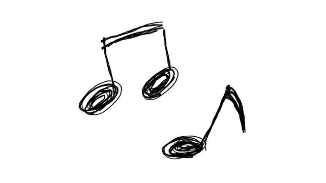 並んだ音符の落書き線画イラスト 線が動く手描きのアイコン動画 ループする4Kアニメーション