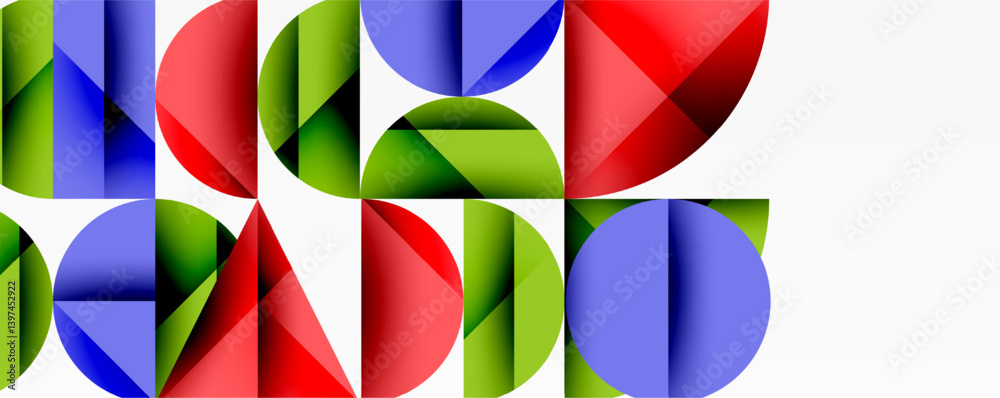 Aufkleber Abstract geometric pattern. Overlapping semicircles create vibrant composition using red, green, blue hues. Clean design, modern aesthetic, minimalist style.