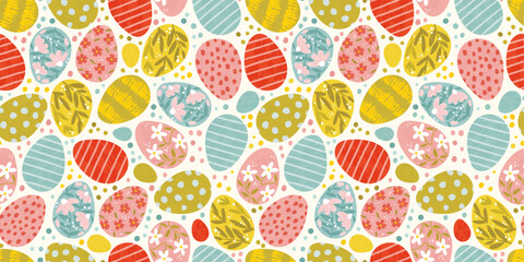 Colorful hand drawn Easter Eggs seamless pattern, cute decorative design, great for textiles, wrapping paper, cloths, backgrounds, wallpaper - vector