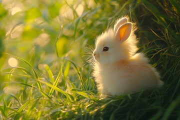 Golden Moments A Fluffy Rabbit Basking in Nature Warm Embrace